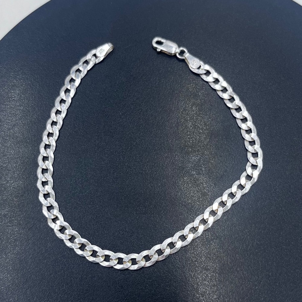 SJ 925 Sterling silver Diamond Cut Curb Link Chain bracelet 7.75"